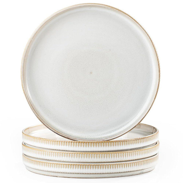 CULIVORA Ceramic Salad Plates Set of 4, 8 Inch Flat Dessert, Appetizer, Small Lunch Plates, Microwave and Dishwasher Safe, Scratch Resistant, Kitchen Porcelain Dish, Beige