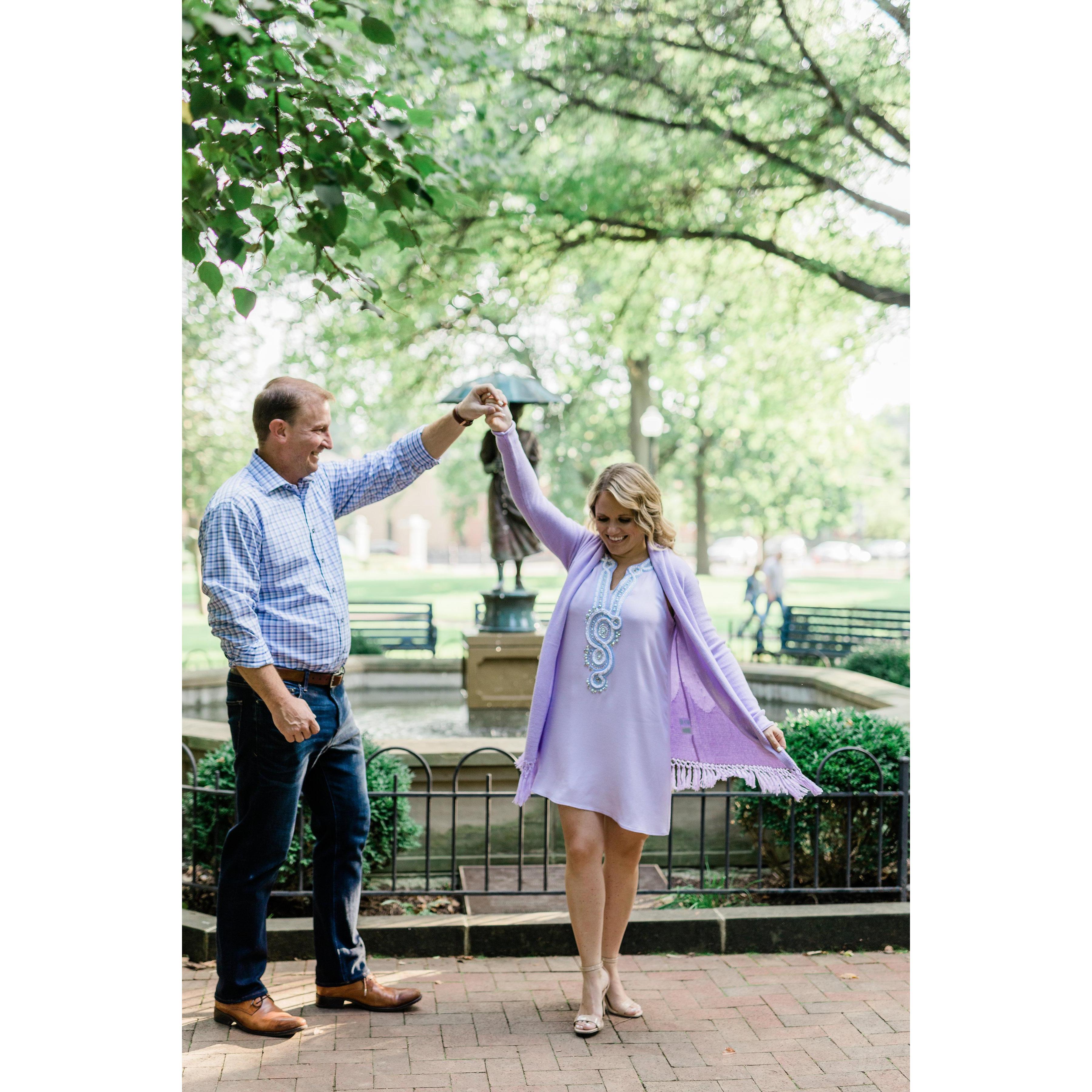 Engagement photos, we played the song we are walking down the aisle to on our phone while we did this dancing shot!