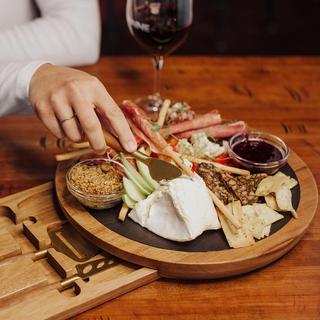 Insignia Acacia and Slate Serving Board with Cheese Tools