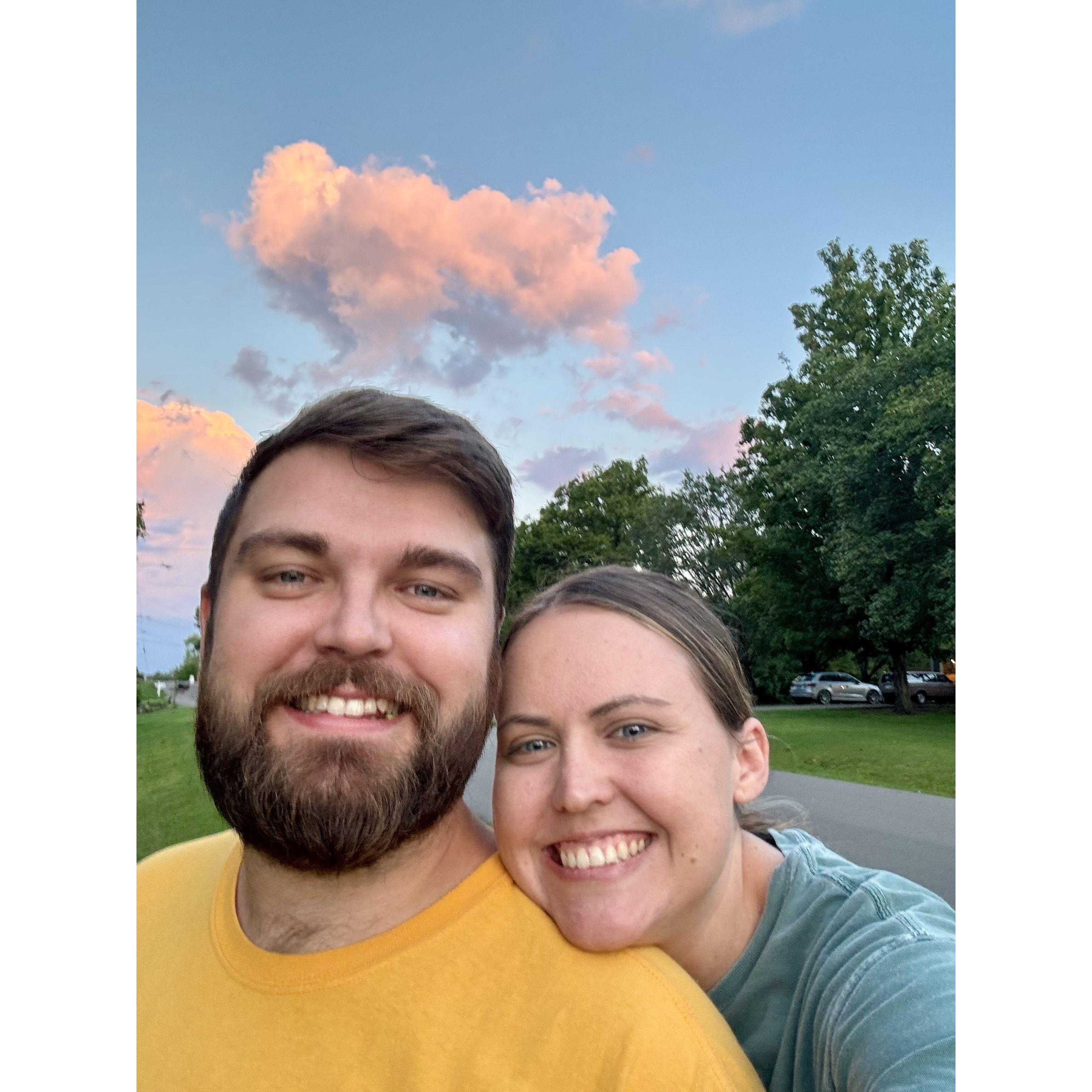 Our fave... neighborhood walks with pink clouds.