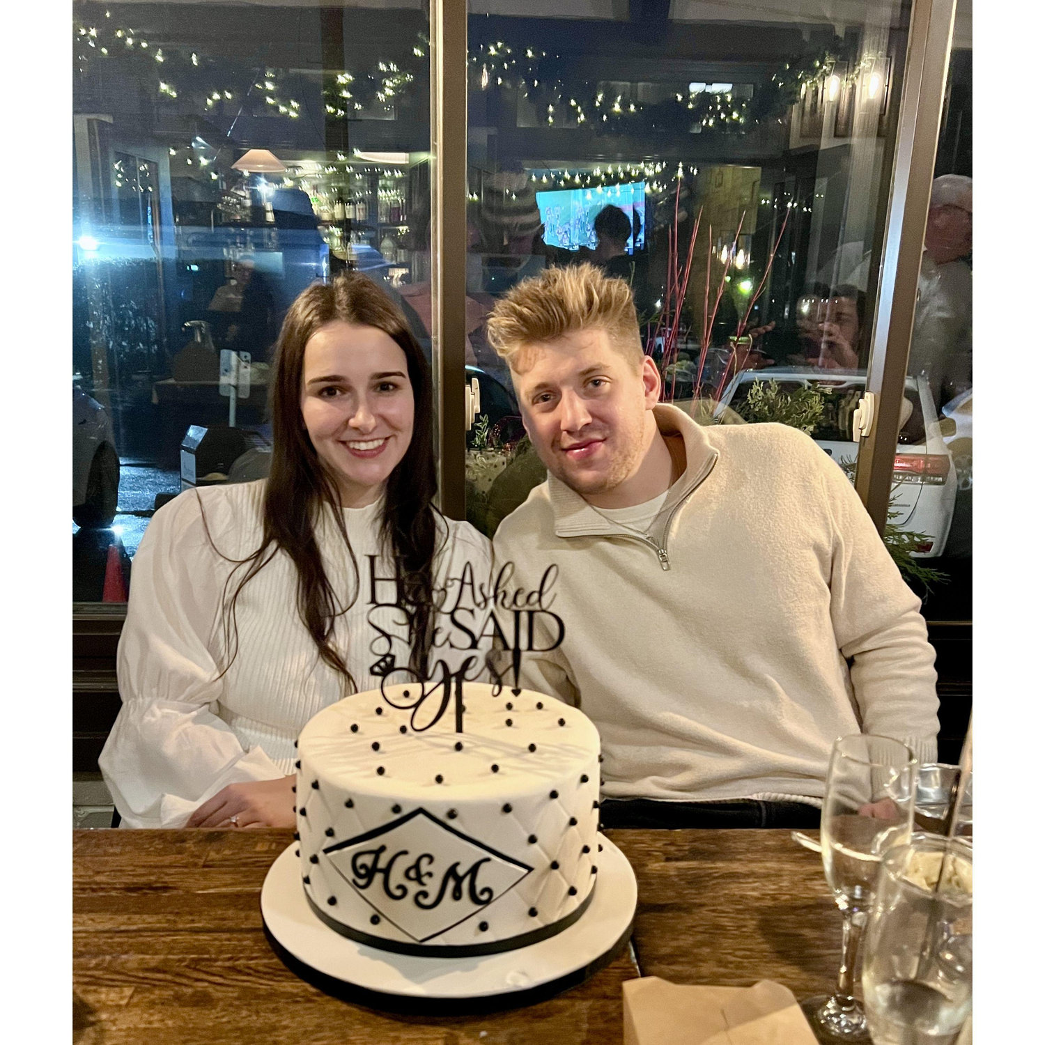 Halie and Michael's families helped them celebrate with an engagement party at their favorite restaurant, Ristorante Bottaio in Libertyville, IL (December 2024.)