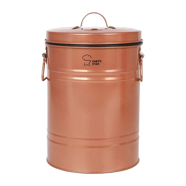 Chef's Star Colored Compost Bin Indoor Kitchen Compost Pail with Charcoal Filter Leak Resistant Rust Proof- 0.8 Gallon (Copper)