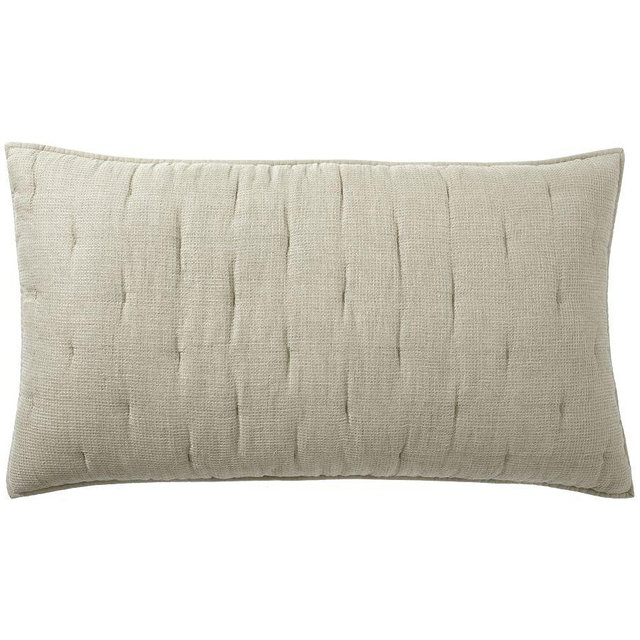 European Flax Linen Waffle Quilted Sham, Eucalyptus, King, Set of 2