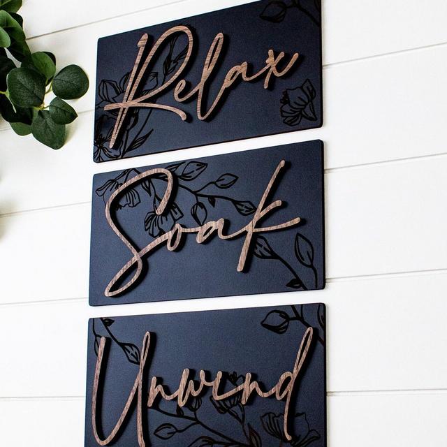Relax Soak Unwind Sign Set Bathroom Wall Decor Modern Farmhouse Boho Bath Decor