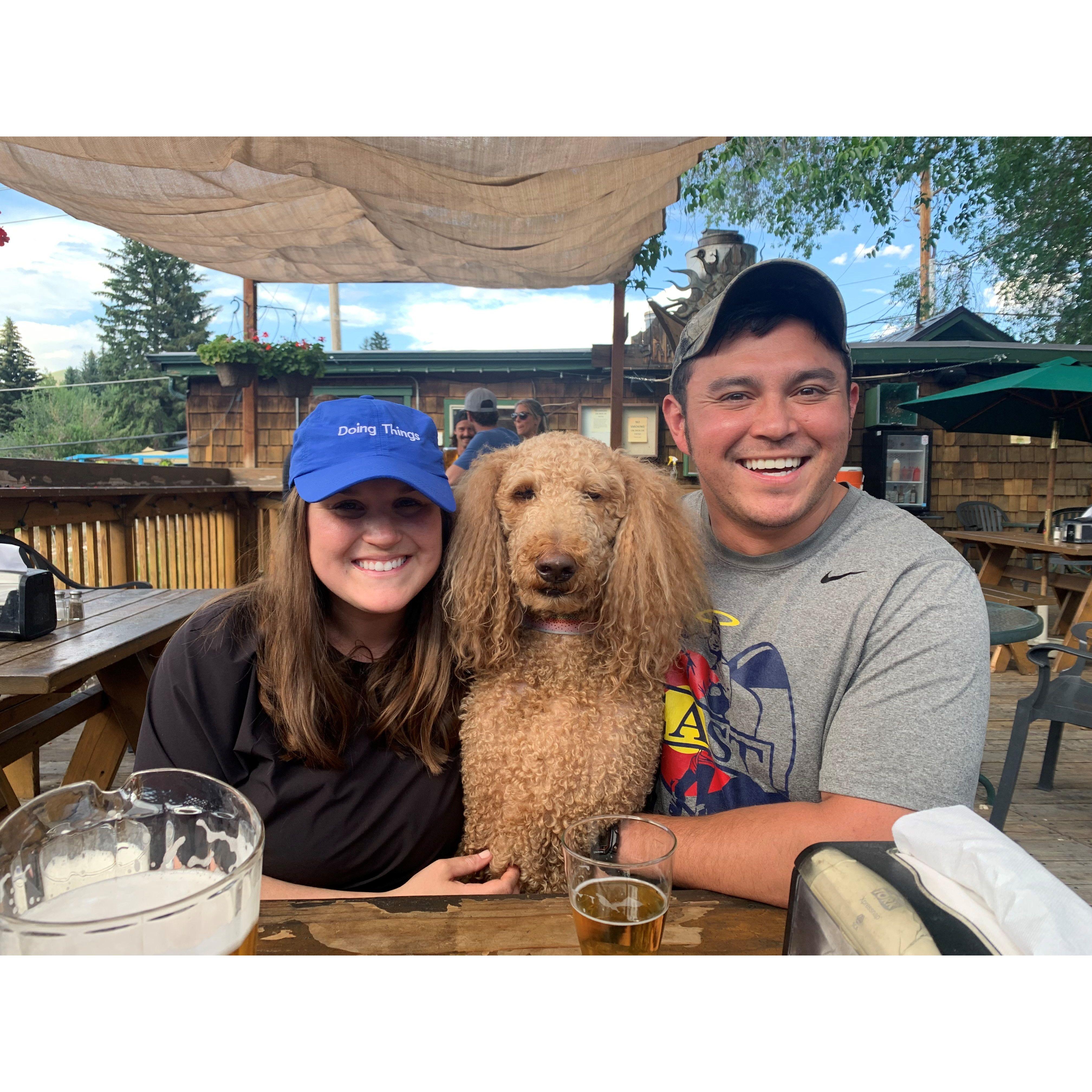 Hanging out at our favorite, Bar, Lefty's after a 6-mile hike!