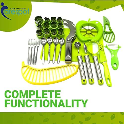 Apple Slicer/Corer/Peeler, Avocado Slicer/Saver, Watermelon Cutter, Banana Slicer & Chopping Board | Carving Cutter Knife | 30 PCS Fruit slicer Set by Carespot