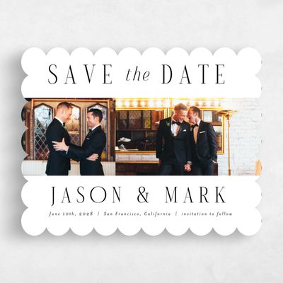 White Scalloped Wedding Save the Date - Melina Multiphoto