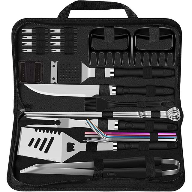 ROMANTICIST 27pcs Heavy Duty BBQ Tools Gift Set for Men Dad, Extra Thick Stainless Steel Grill Utensils with Meat Claws, Grilling Accessories Kit in Portable Carrying Bag for Camping, Backyard Black