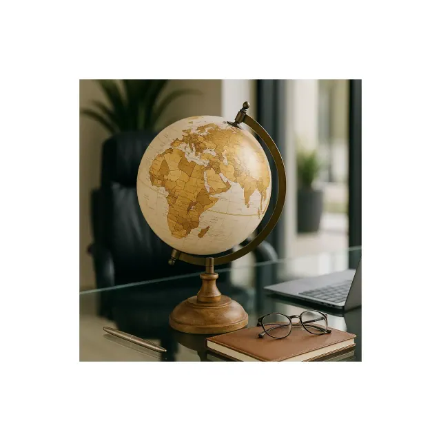 Decorative Wood and Metal Globe Sculpture for Home Decor - Classic Object Accent for Office, Study or Decorations for Room - 14", Gold & Metallic