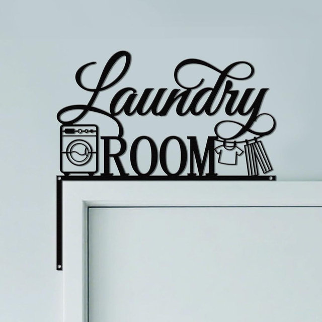 CUTHOLLOW Laundry Room Door Topper Sign Wall Art Decor, 9.8"x9.8" Metal Unique Hanging Above Door Frame Corner Accent for Home House Laundry Room Door Entryway