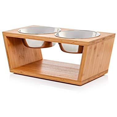 Premium 7" Elevated Dog and Cat Pet Feeder, Double Bowl Raised Stand Comes with Extra Two Stainless Steel Bowls. Perfect for Dogs and Cats.