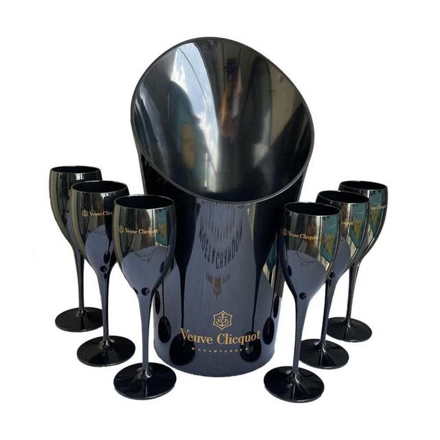 Veuve Black Acrylic Plastic Champagne Flutes and Ice Bucket set(s) - Various Options
