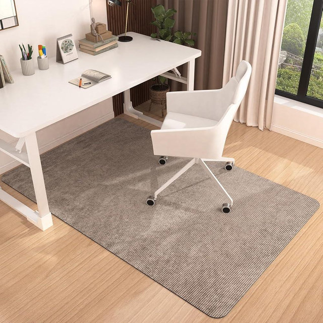 Placoot Office Chair Mat for Hardwood Floor, 55"x35" Corduroy Surface, Large Anti-Slip Rubber Bottom Floor Protector for Home Office, Light Brown