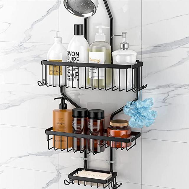 Shower Caddy Over Shower Head - HYSEYY Hanging Shower Caddy for Bathroom, No Drilling Rustproof Stainless Steel Hanging Shower Organizer with Soap Holder, 10 Hooks, Large Capacity for Whole Family