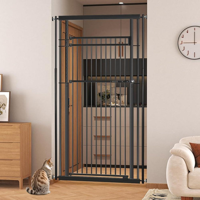 Comfivio 78.8" Extra Tall Pet Gate for Cat/Dog, 32.8-37.4" Wide Tall Cat Gate for Doorways/Hallways, NO Drilling Pressure Mounted Dog Gate for Stairs, Studio, Kitchen (Black)