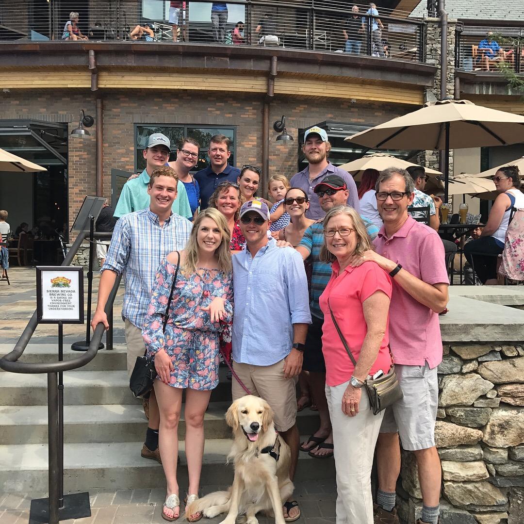 Just hours after the engagement! Celebrating at Sierra Nevada Brewing Company with Chris & Rebecca's families!