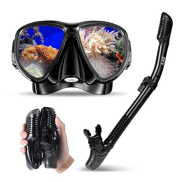 DYY Patented Anti-Fog Dry Snorkeling Gear, Professional Diving Mask for Adults, Youth, Anti-Leak Tempered Glass Mesh Bag for Diving, Swim, Snorkel Mask Set Designed in Italy with Dry-Wet Switchable