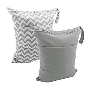 ALVABABY 2pcs Cloth Diaper Wet Dry Bags Waterproof Reusable with Two Zippered Pockets Travel Beach Pool Daycare Soiled Baby Items Yoga Gym Bag for Swimsuits or Wet Clothes L2933 by ALVABABY