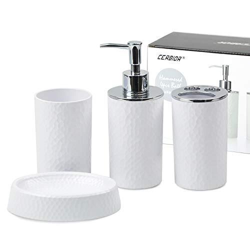 CERBIOR Bathroom Accessories Set Bath Ensemble Includes Soap Dispenser,  Toothbrush Holder, Tumbler, Soap Dish for Decorative Countertop and  Housewarming Gift (Grey) 