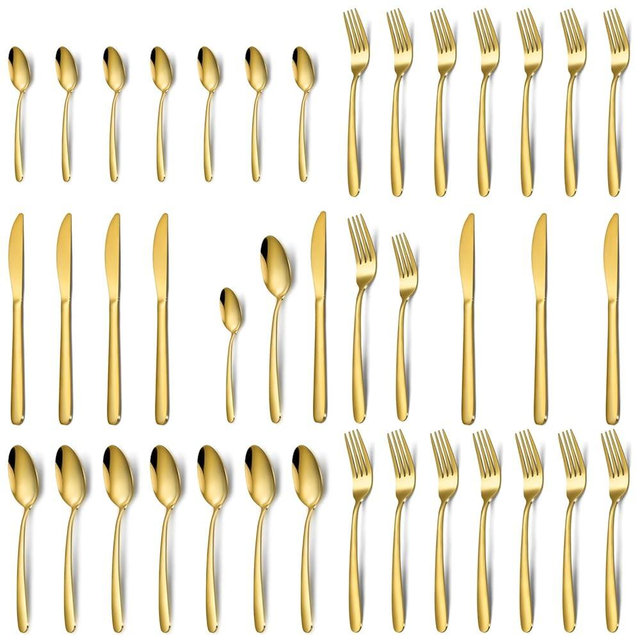 Hunnycook Gold Silverware Set - 40PCS Stainless Steel Silverware Set for 8, Includes Forks Spoons and Knives, Utensil Sets for Home Kitchen Restaurant, Dishwasher Safe