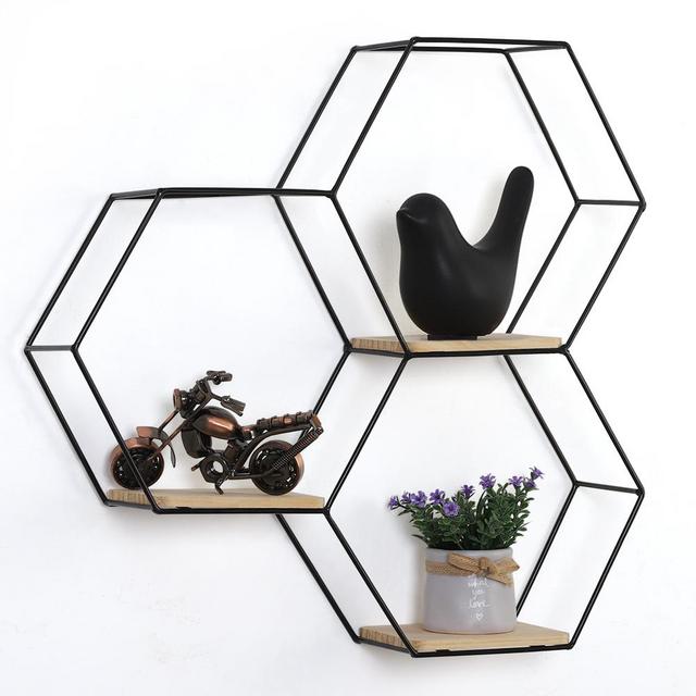 Haitral 3.7" x 12.5" x 16" Hexagon Metal Modern Floating Shelf, Black