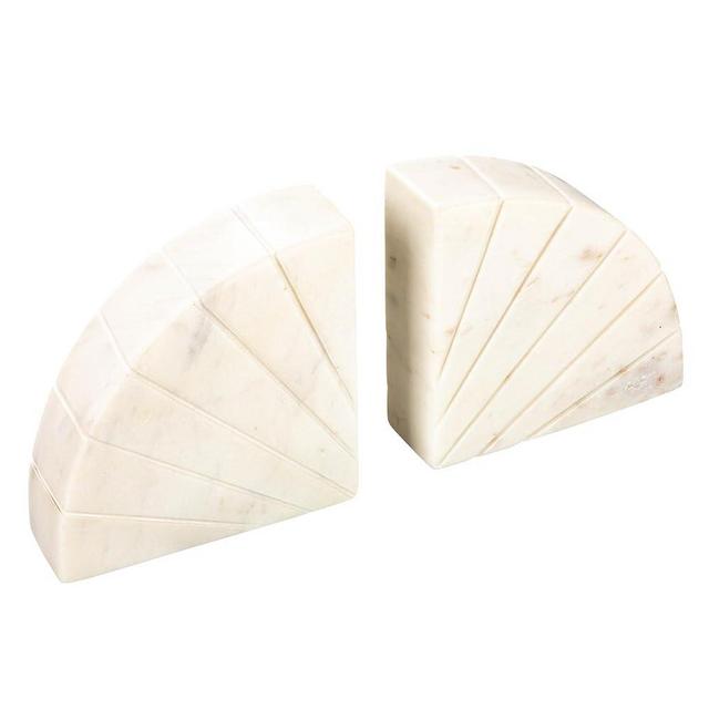 Creative Co-Op Modern Arched Semicircle Marble Carved Detail, Set of 2, White Bookend