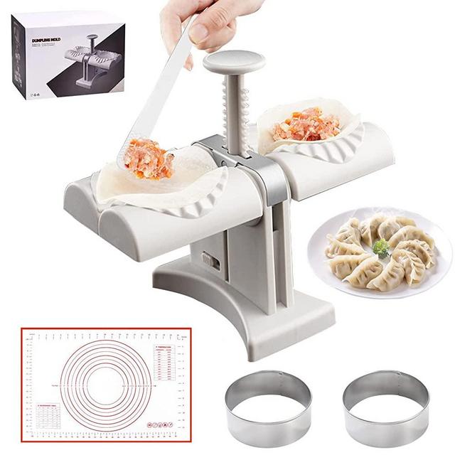 Household Double Head Automatic Dumpling Maker Mould,Sameme Dumpling Press with Kneading Pad,2 Dough Pressing Tools and Spoon.Quick Dumpling Empanadas Pierogi Maker Tools for Home,Kitchen Restaurant