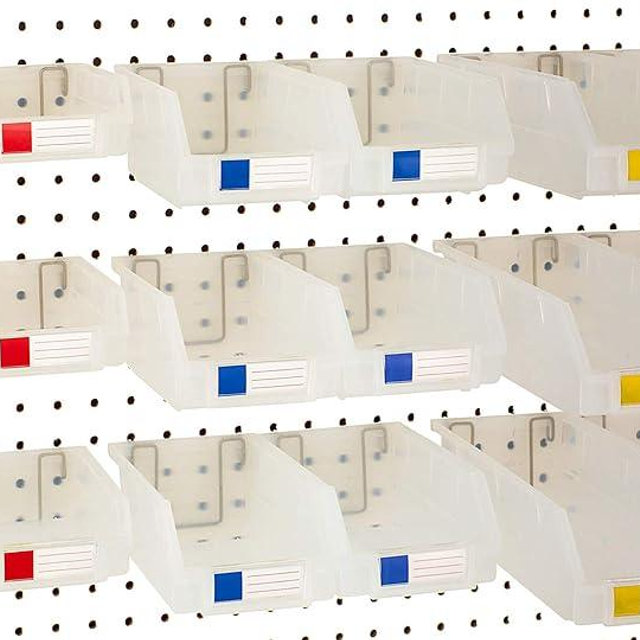 Right Arrange Pegboard Bins - Set of 18, Clear - Hooks to Any Peg Board - Organize Hardware, Accessories, Attachments, Workbench, Garage Storage, Craft Room, Tool Shed, Hobby Supplies, Small Parts…