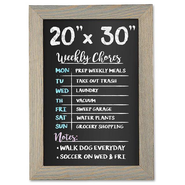 Ilyapa Rustic Wooden Magnetic Kitchen Chalkboard Sign - 20x30 Inch Graywash Framed Wall Hanging Chalk Board for Farmhouse Decor, Wedding, Restaurant Menu & Home