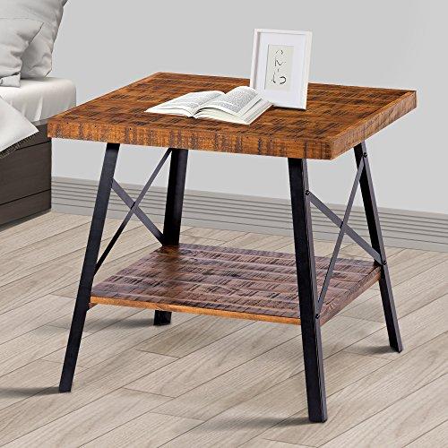 Olee Sleep 24” Solid Wood & Dura Metal Legs End Table, Rustic Brown