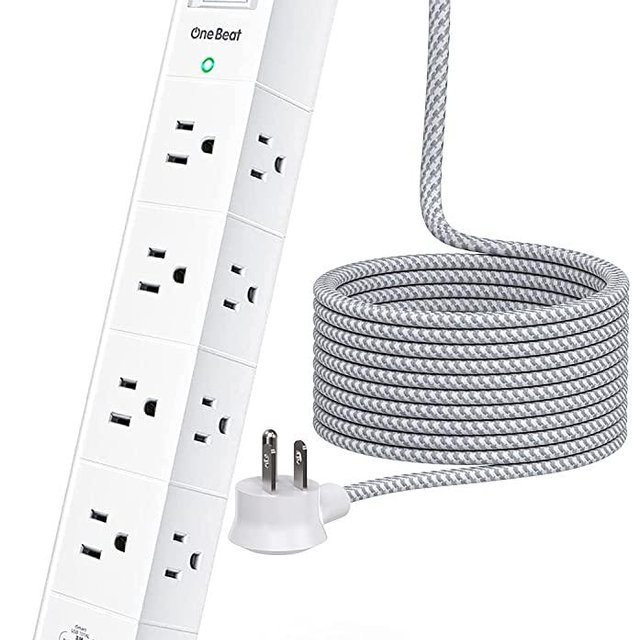 Power Strip Surge Protector - 8 Widely AC Outlets 3 USB, 5 ft Extension Cord, Flat Plug, Desktop Charging Station with Overload Protection, Wall Mount for Home, Office, Travel, Computer ETL Listed