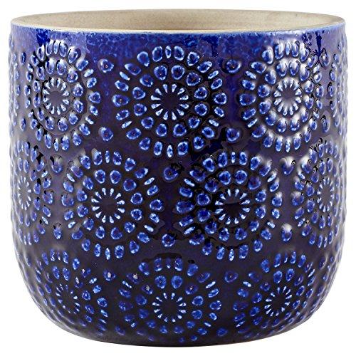 Stone & Beam Modern Ceramic Floral Embossed Decorative Planter Flower Pot, 6”H, Blue
