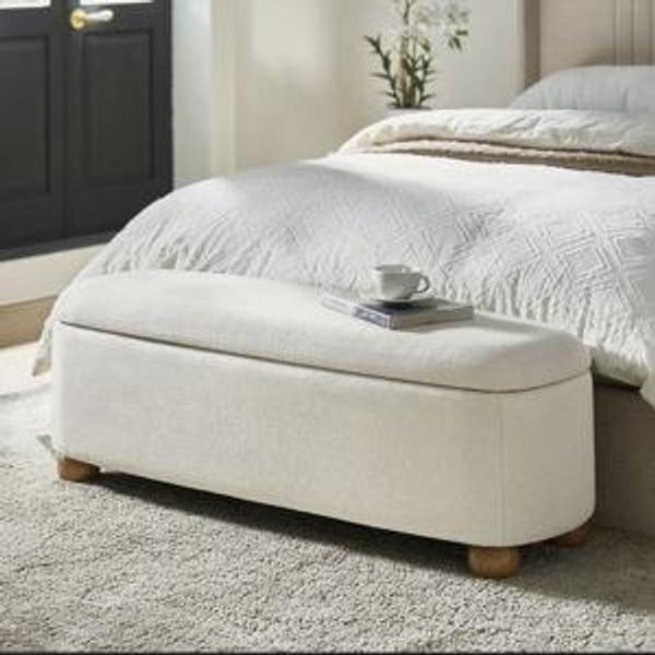 Darioush Modern 51" Wide Polyester Storage Bench with Solid Wood Legs and Two Ottomans - Ivory