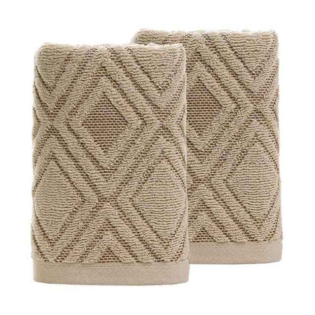 Pidada Hand Towels Set of 2 100% Cotton Diamond Pattern Highly Absorbent Soft Towel for Bathroom 13.4 x 29.5 Inch (Brown)