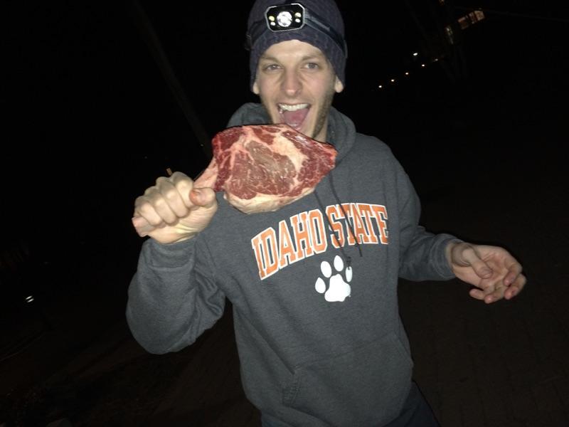 Valentine's Dinner in 2016. We were in Bend, OR and had a winter BBQ in Drake Park complete with this Tomahawk steak! YUMMY!