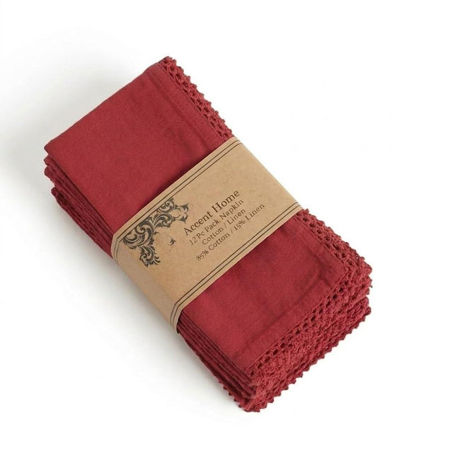 ACCENTHOME Red Cloth Napkins Set of 12 18x18 inch Cotton Dinner Napkins - Washable Soft Premium Hotel Quality Reusable Napkins Perfect Table Napkins for Family Dinners, Weddings & Everyday Use