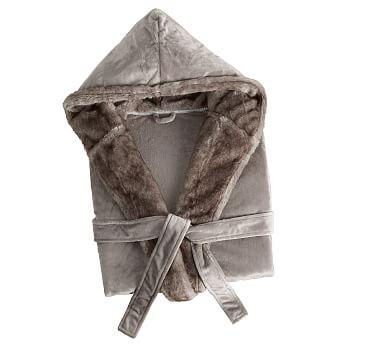 Faux Fur Alpaca Hooded Bath Robe, Medium, Gray Tipped