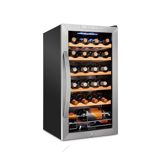Schmécké 24 Bottle Compressor Wine Cooler Refrigerator w/Lock - Large Freestanding Wine Cellar For Red, White, Champagne or Sparkling Wine - 41f-64f Digital Temperature Control Fridge Stainless Steel