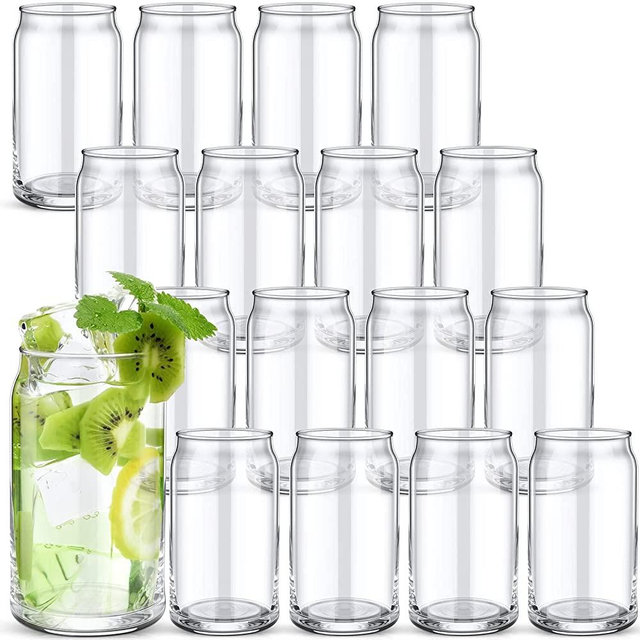16 Pack Beer Can Glass, 16 oz Can Shaped Drinking Glasses Cups, Can Tumbler Glass Set for Beer Soda Iced Coffee Smoothies Cocktails
