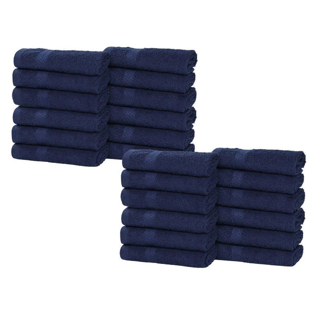 Quick-Drying Cotton Face Towels Washcloths, Set of 24, Navy Blue - Blue Nile Mills