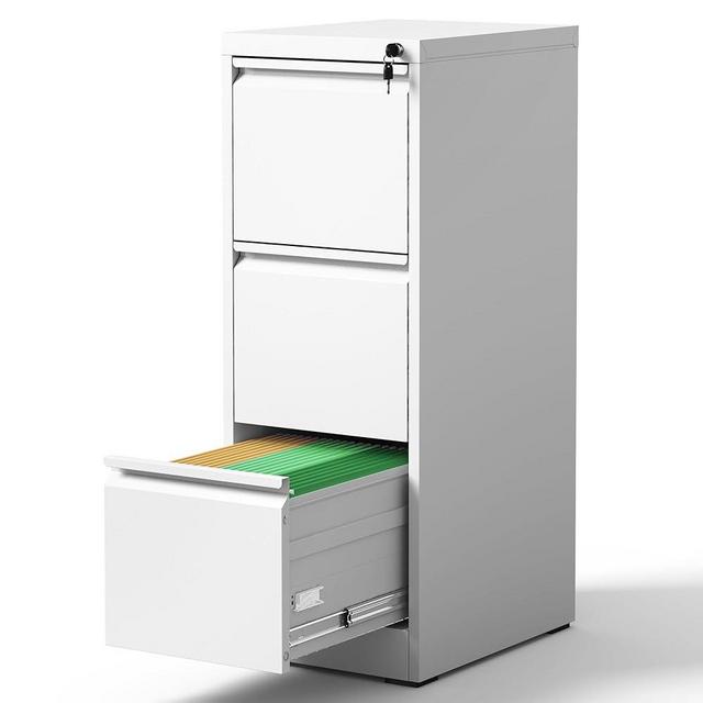 Yukimo 3 Drawer File Cabinet with Lock, Vertical File Cabinet with Lock, Locking File Cabinet Hanging Files for A4/ Legal/Letter,White
