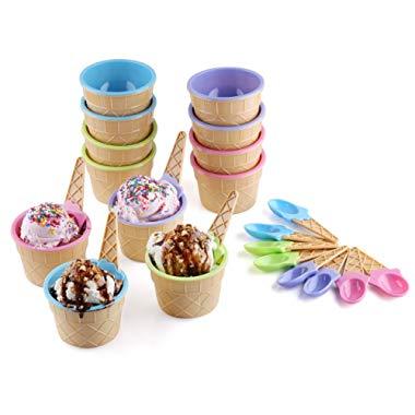 Greenco Vibrant Colors Ice Cream Dessert Bowls and Spoons (Set of 12)