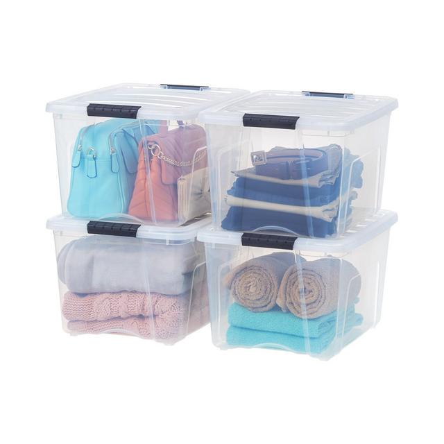 IRIS USA 40 Qt Stackable Plastic Storage Bins with Lids, 4 Pack - BPA-Free, Made in USA - See-Through Organizing Solution, Latches, Durable Nestable