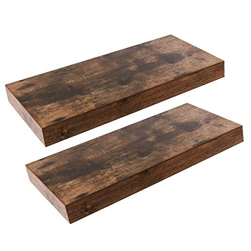 HOOBRO Floating Shelves, Rustic Brown Wall Shelf Set of 2, 15.7 inch Hanging Shelf with Invisible Brackets, for Bathroom, Bedroom, Toilet, Kitchen, Office, Living Room Decor BF40BJ01