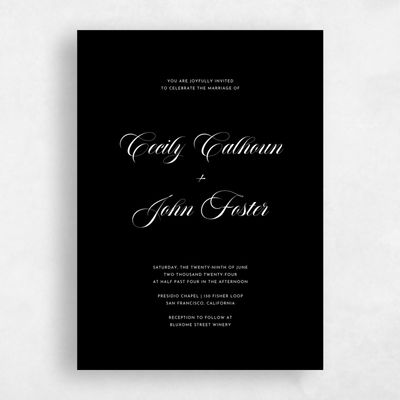 Black Wedding Invitation - Wilmington Portrait