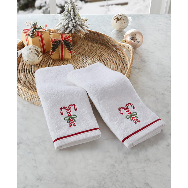 Décor Studio Holiday Candy Canes Turkish Cotton 2-Pc. Hand Towel Set, 16" x 28"