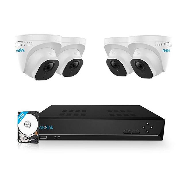 REOLINK 8CH 5MP PoE Home Security Camera System, 4pcs Wired 5MP Outdoor PoE IP Cameras, 8MP/4K 8-Channel NVR with 2TB HDD for 24/7 Recording, RLK8-520D4