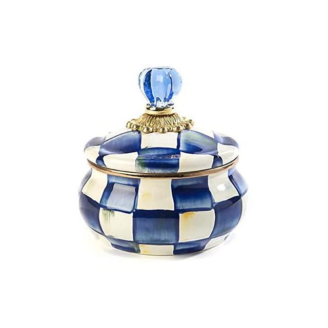 MacKenzie-Childs Royal Check Squashed Pot, Cute Tea Storage, Flour or Sugar Container