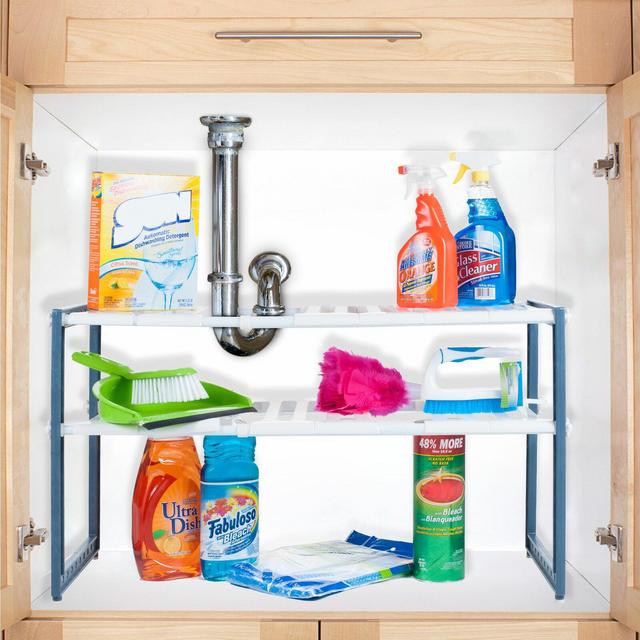 15.33" Adjustable Under Sink Two Shelf Shelving Rack