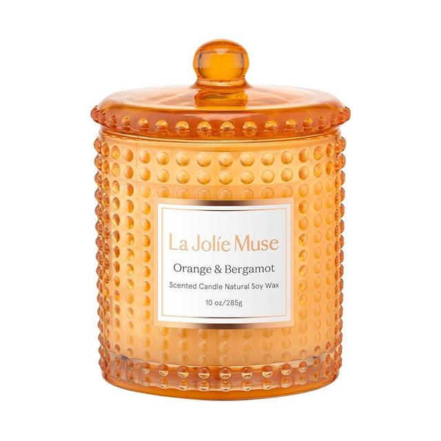 LA JOLIE MUSE Orange Bergamot Scented Candle, Orange Candles for Home Scented, Citrus Candle, Natural Soy Candles, Luxury Jar Candles, 75 Hours 10 Oz